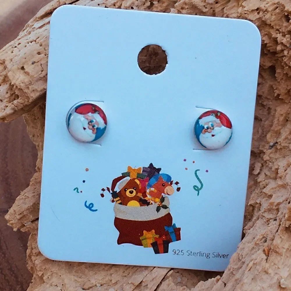 Sterling Santa button earrings 
